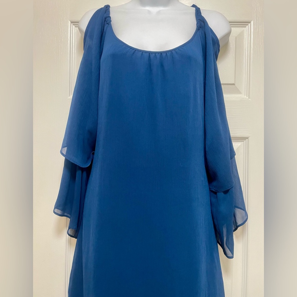 Elegant Blue Cold Shoulder Dress